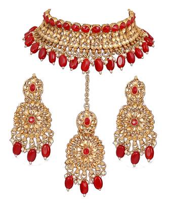 Soni craft astonish gold plated  red kundan jewel set (1037) 2