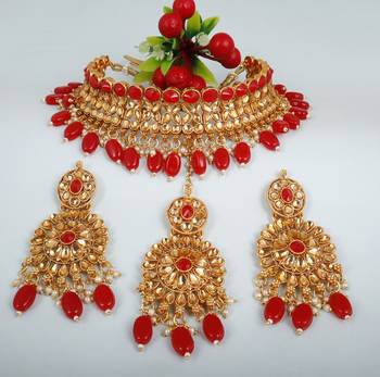 Soni craft astonish gold plated  red kundan jewel set (1037) 3