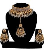 Soni craft greceful gold plated grey kundan jewel set (1038)