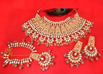 Soni craft greceful gold plated grey kundan jewel set (1044) 2