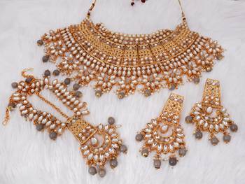 Soni craft greceful gold plated grey kundan jewel set (1044) 3