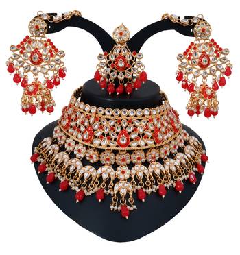 Soni craft red color gold plated choker kundan jewel set (1043) 1