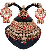 Soni craft red color gold plated choker kundan jewel set (1043)