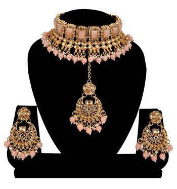 Soni craft creative gold plated peach kundan jewel set (1053) 1
