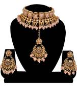 Soni craft creative gold plated peach kundan jewel set (1053)