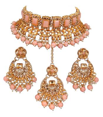 Soni craft creative gold plated peach kundan jewel set (1053) 2