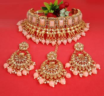 Soni craft creative gold plated peach kundan jewel set (1053) 3