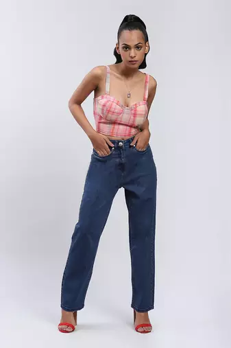 Dark blue high rise jeans