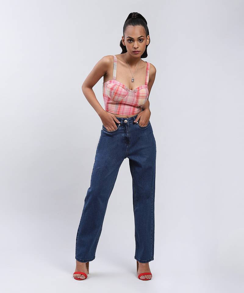 Dark blue high rise jeans