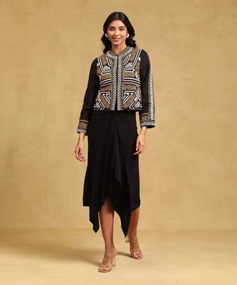 Black embroidered structured jacket by LABEL 1