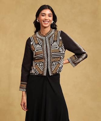 Black embroidered structured jacket by LABEL 2
