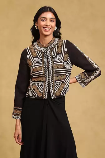 Black embroidered structured jacket by LABEL