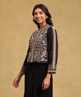 Black embroidered structured jacket by LABEL 3