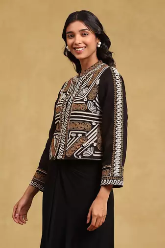 Black embroidered structured jacket by LABEL
