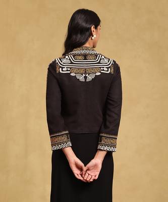 Black embroidered structured jacket by LABEL 4