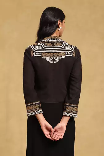Black embroidered structured jacket by LABEL