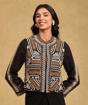Black embroidered structured jacket by LABEL 5