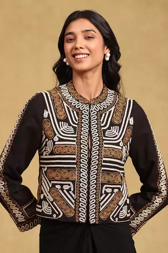 Black embroidered structured jacket by LABEL