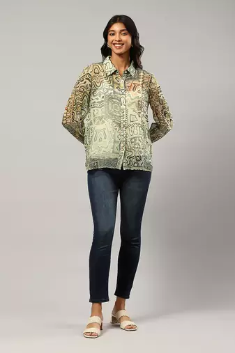 Green printed shirt with inner by LABEL