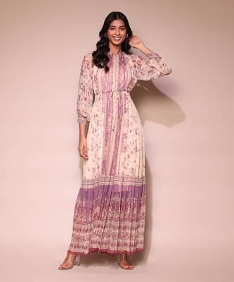 LABEL Lilac floral print chiffon long dress with inner 1