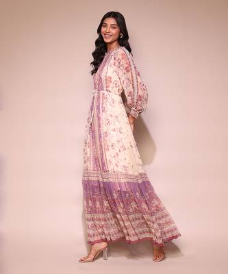 LABEL Lilac floral print chiffon long dress with inner 2
