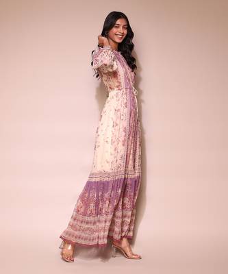 LABEL Lilac floral print chiffon long dress with inner 3