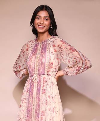 LABEL Lilac floral print chiffon long dress with inner 5