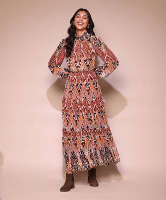Brown printed maxi dress 1