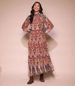 Brown printed maxi dress