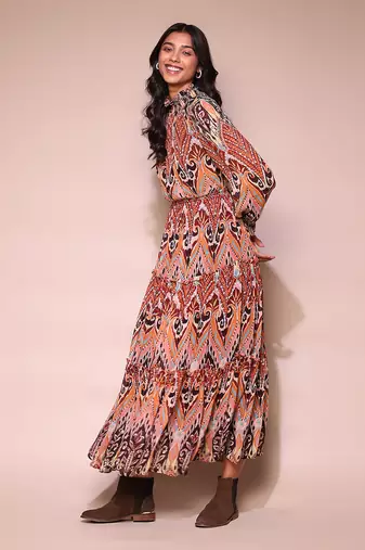 Brown printed maxi dress