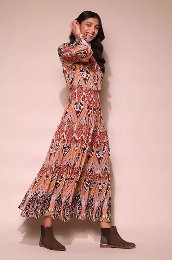 Brown printed maxi dress