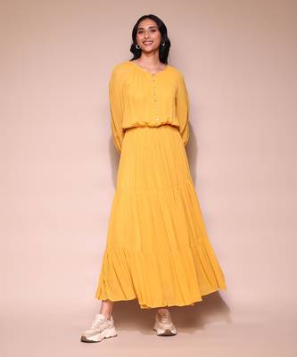 LABEL Mustard yellow blouson maxi dress 1