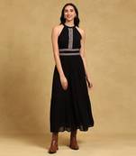 LABEL Black embroidered halter dress