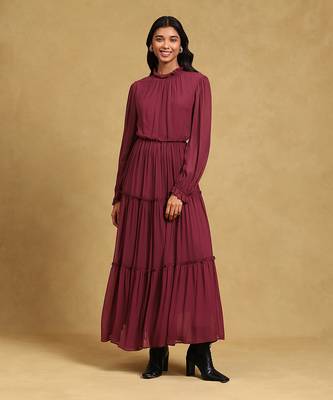 LABEL Burgundy blouson long dress 1