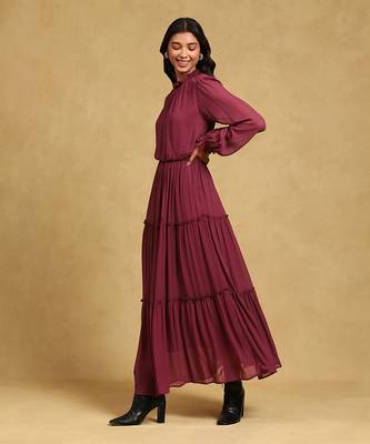 LABEL Burgundy blouson long dress 2