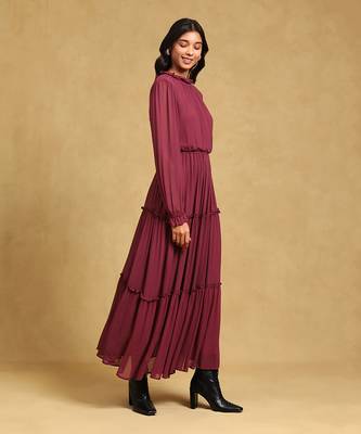 LABEL Burgundy blouson long dress 3
