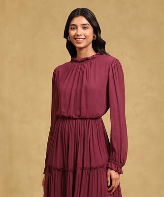 LABEL Burgundy blouson long dress 5