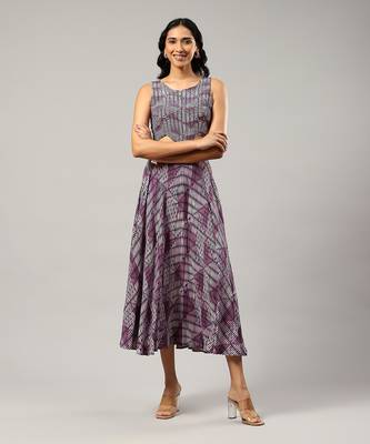 LABEL Round neck printed sleevless long dress 1