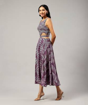 LABEL Round neck printed sleevless long dress 2