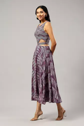 LABEL Round neck printed sleevless long dress