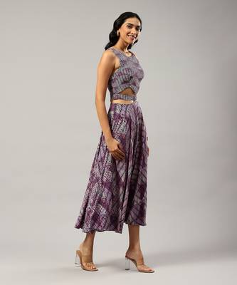 LABEL Round neck printed sleevless long dress 3