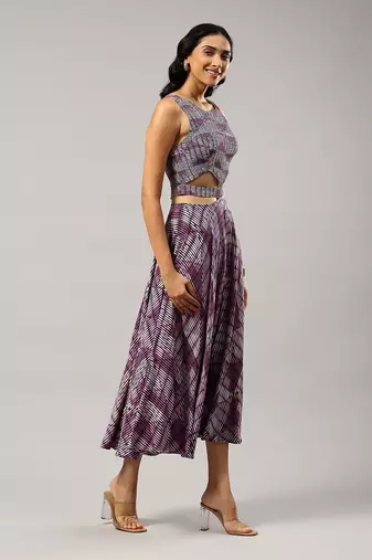 LABEL Round neck printed sleevless long dress