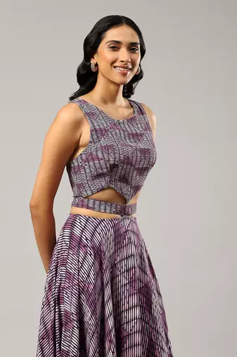 LABEL Round neck printed sleevless long dress