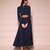 Navy blue cut away long dress