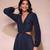 Navy blue cut away long dress