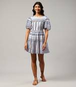 Blue geometric print short dress