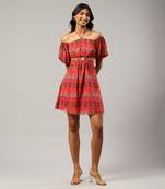 LABEL Square neck short sleeves printed short dress