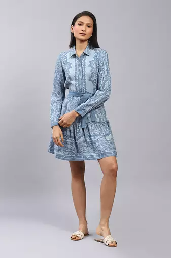 LABEL Blue floral print short dress with tie up
