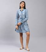 LABEL Blue floral print short dress with tie up