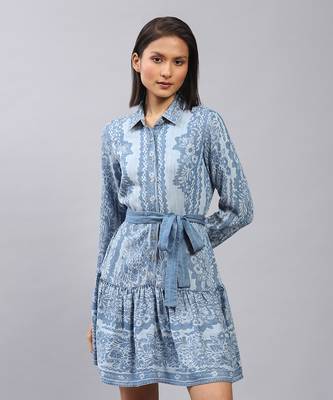 LABEL Blue floral print short dress with tie up 2
